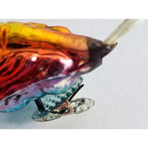 VTG Mercury Glass Parrot Christmas Ornament West Germany Clip Mid Century 5" - Picture 4 of 5